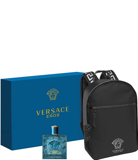 versace grey & black backpack w eros cologne|Versace merchandise.